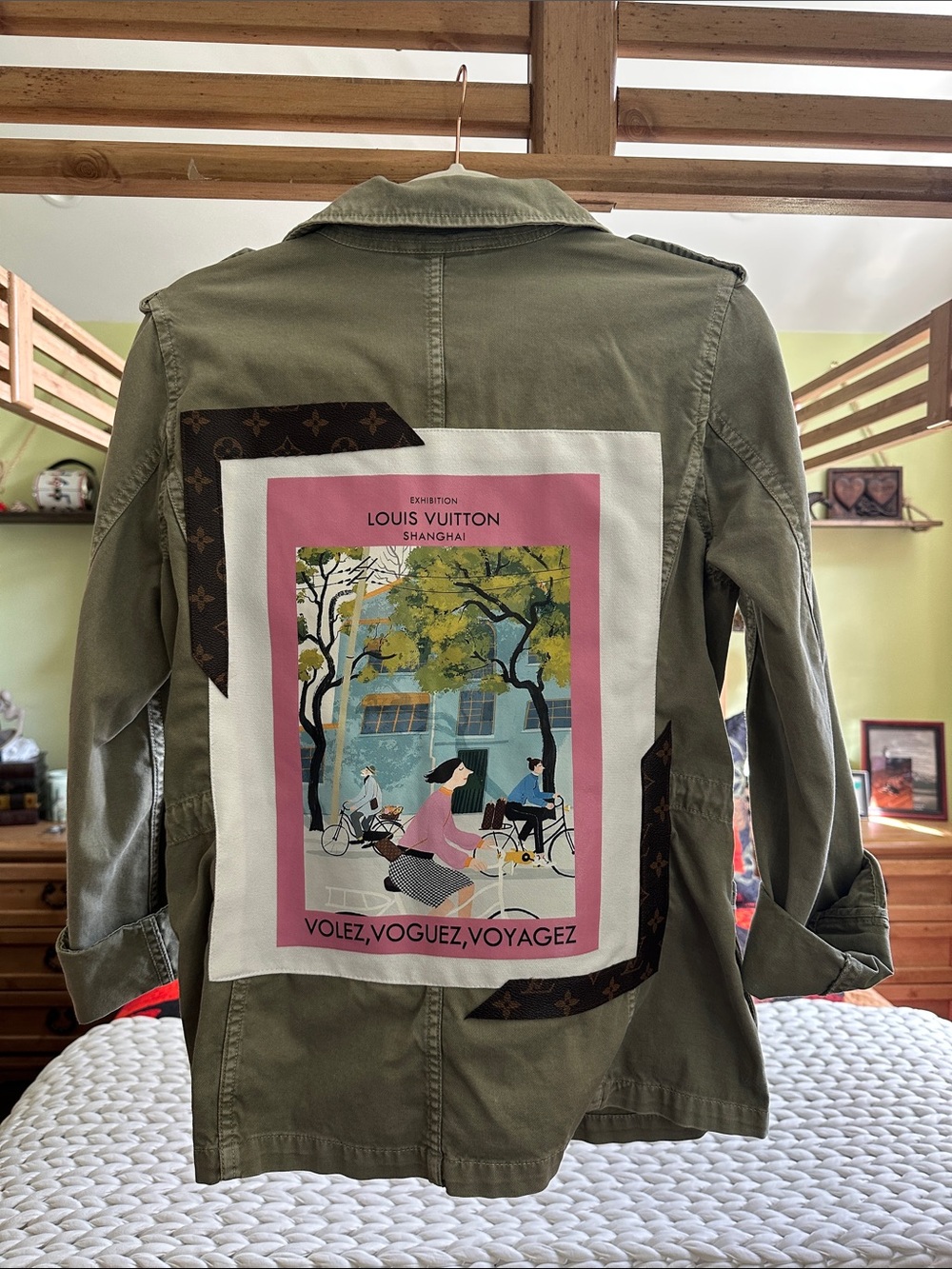Louis Vuitton Olive Green 'Volez Voguez Voyagez' Graphic Back Utility Jacket